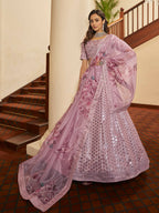 Myra Dusty Pink Pink Art Silk Embroidered Designer Lehenga | Grocsy
