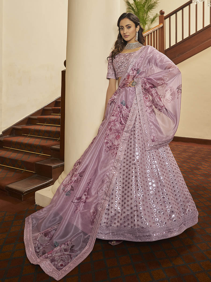Myra Dusty Pink Pink Art Silk Embroidered Designer Lehenga | Grocsy