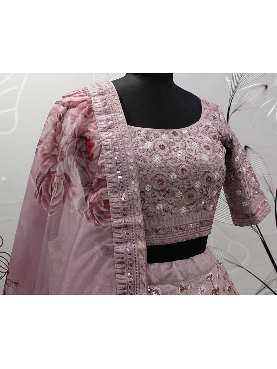 Myra Dusty Pink Pink Art Silk Embroidered Designer Lehenga | Grocsy