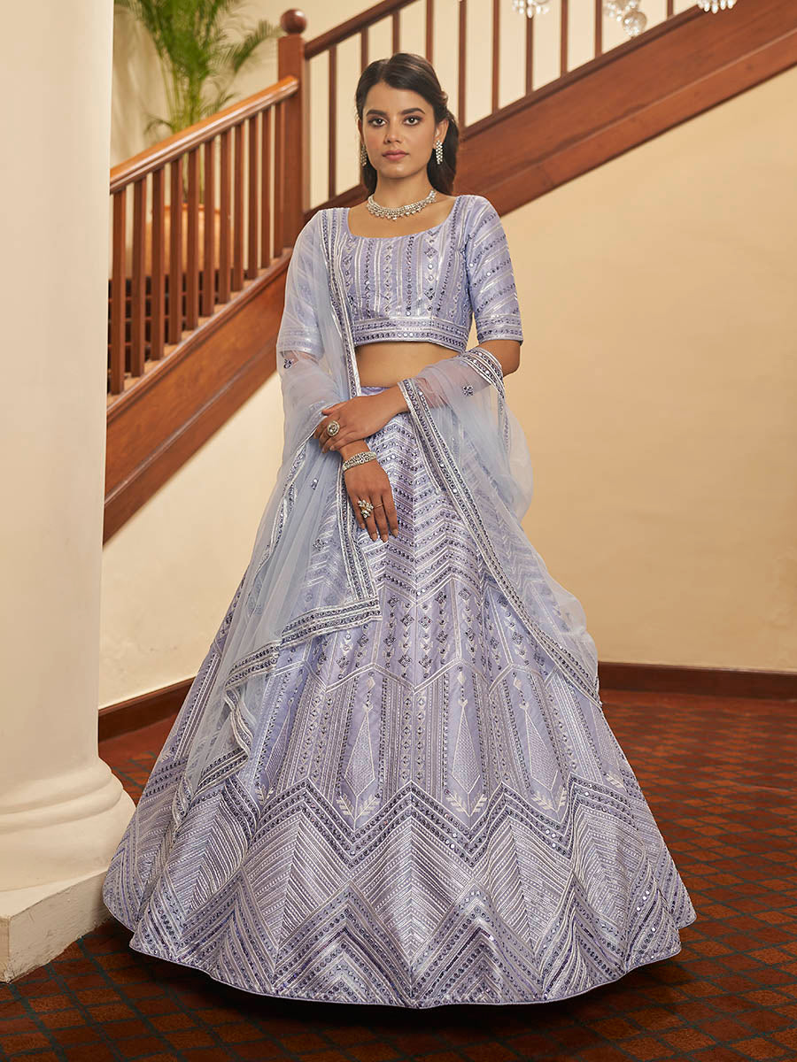 Myra Lavender Silk Embroidered Designer Lehenga | Grocsy