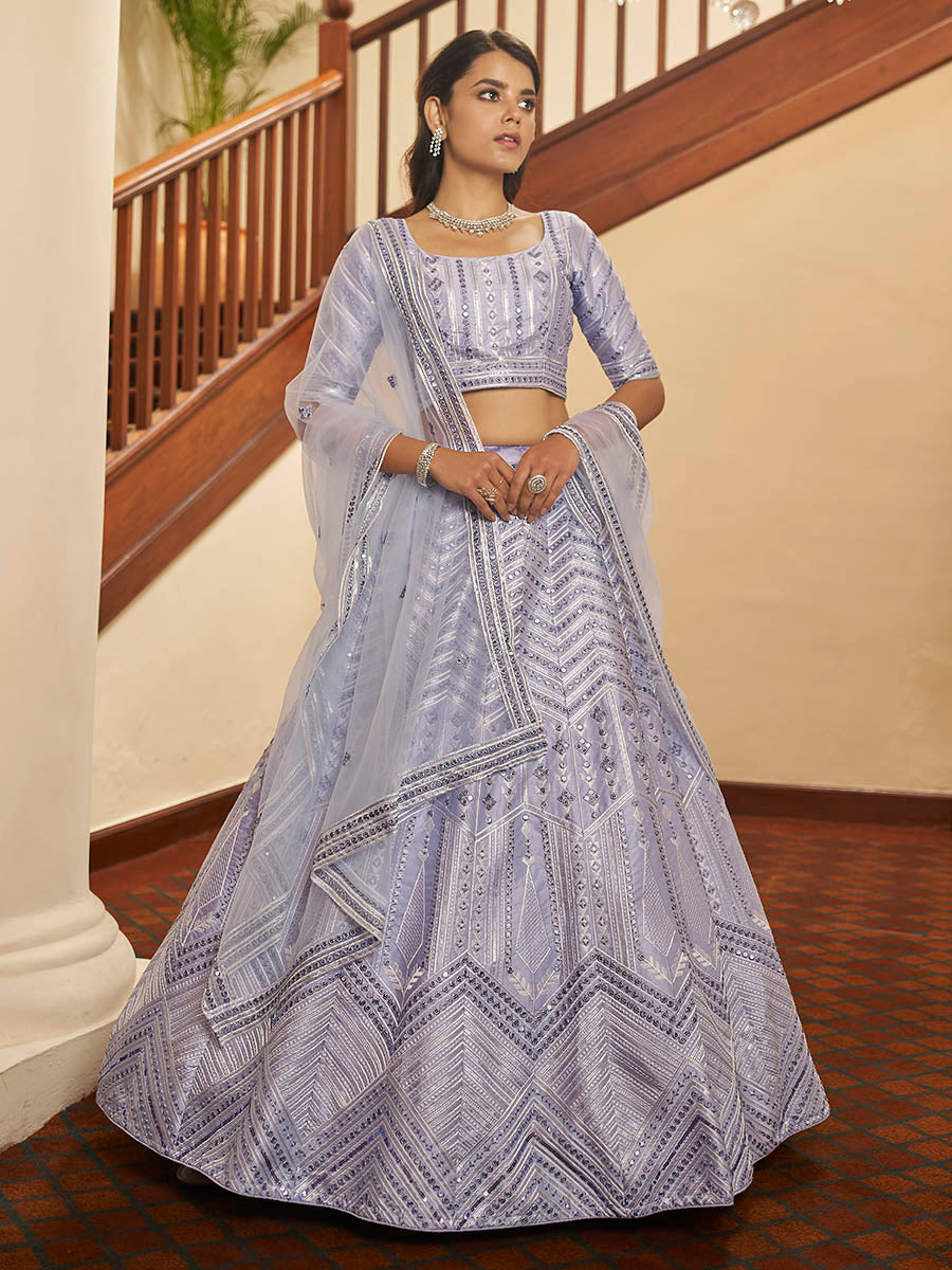 Myra Lavender Silk Embroidered Designer Lehenga | Grocsy