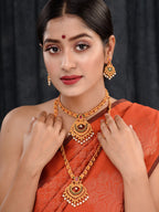 Saraf RS Jewellery Gold-Polished Red & Green Bridal Temple Jewellery Set | Grocsy