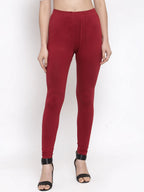 TAG 7 Women Pack Of 2 Mustard Yellow & Maroon Solid Churidar-Length Leggings | Grocsy