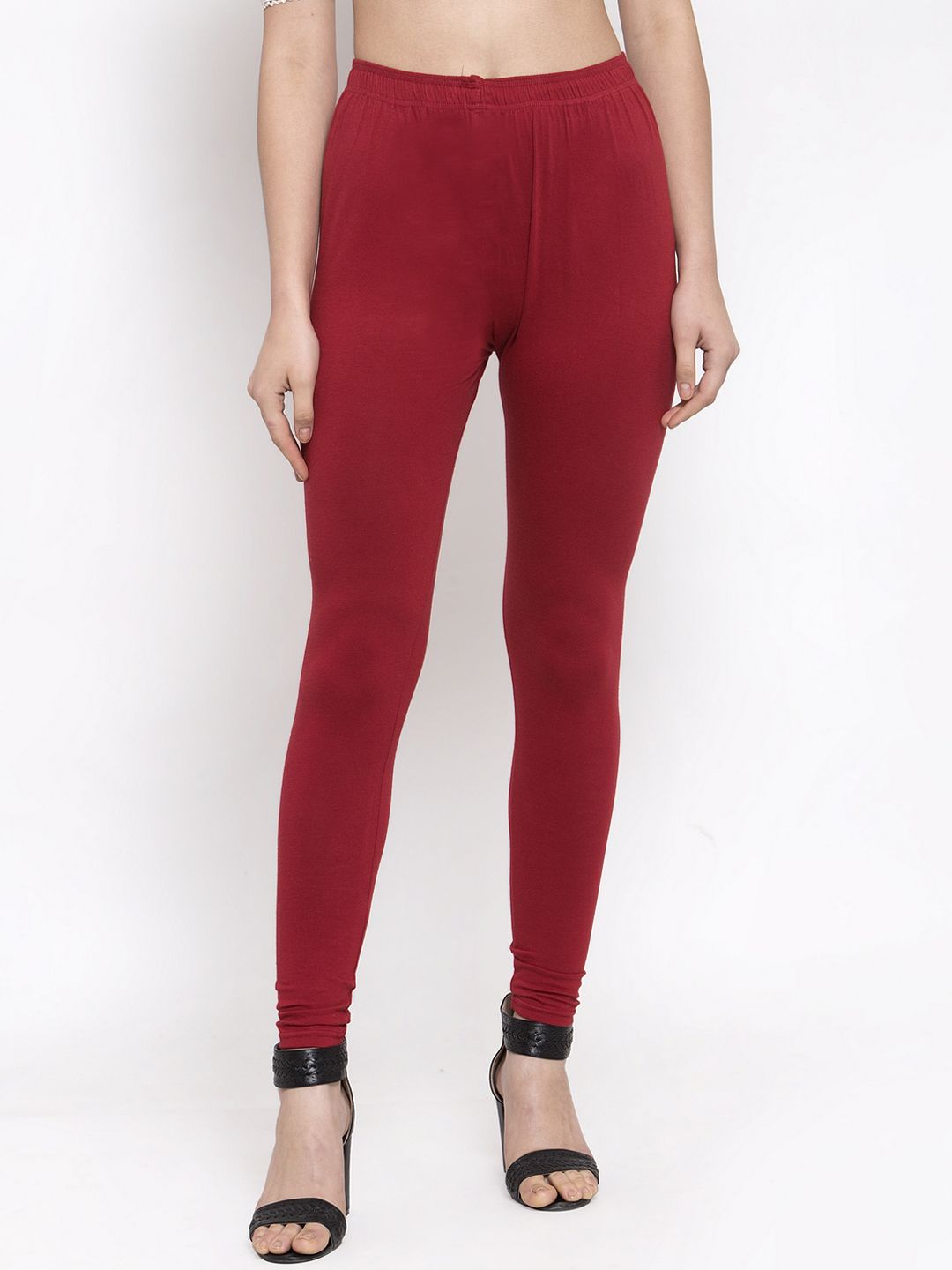 TAG 7 Women Pack Of 2 Mustard Yellow & Maroon Solid Churidar-Length Leggings | Grocsy