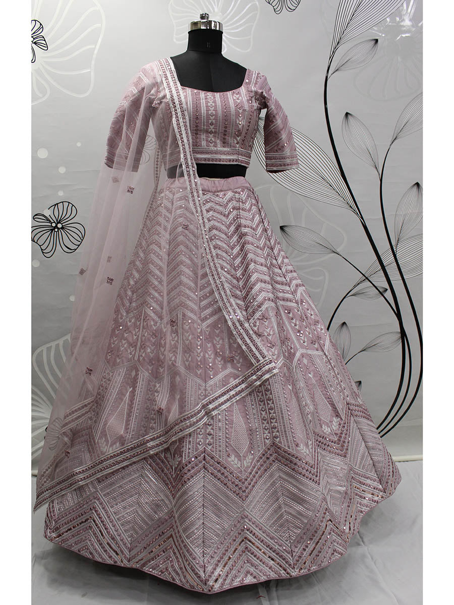 Myra Dusty Pink Pink Art Silk Embroidered Designer Lehenga | Grocsy