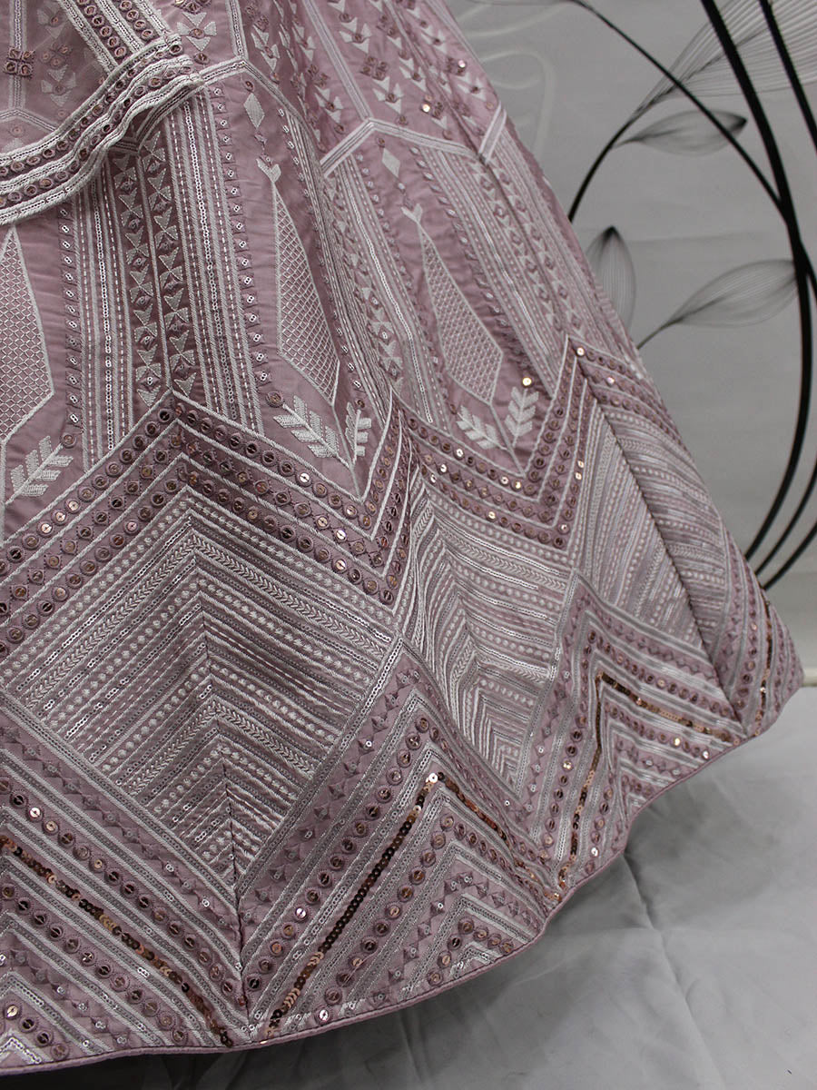 Myra Dusty Pink Pink Art Silk Embroidered Designer Lehenga | Grocsy