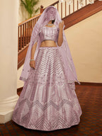 Myra Dusty Pink Pink Art Silk Embroidered Designer Lehenga | Grocsy