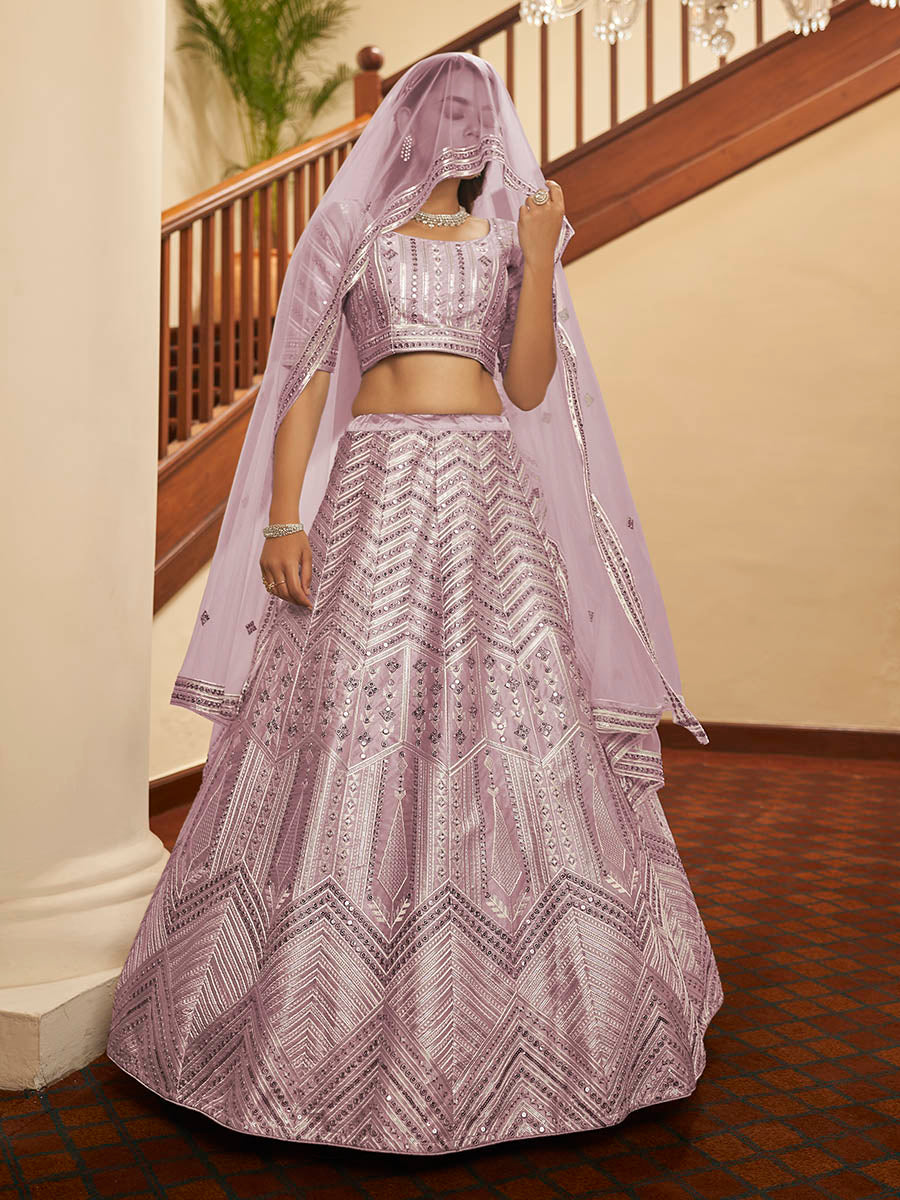 Myra Dusty Pink Pink Art Silk Embroidered Designer Lehenga | Grocsy