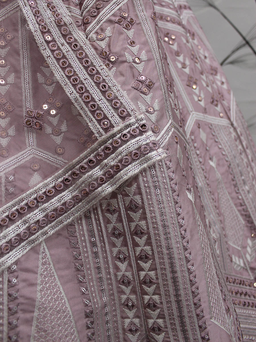 Myra Dusty Pink Pink Art Silk Embroidered Designer Lehenga | Grocsy