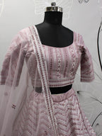 Myra Dusty Pink Pink Art Silk Embroidered Designer Lehenga | Grocsy