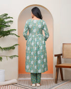 Vaasva Women Ferozi Cotton Kurta With Cotton Pant & Dupatta | Grocsy