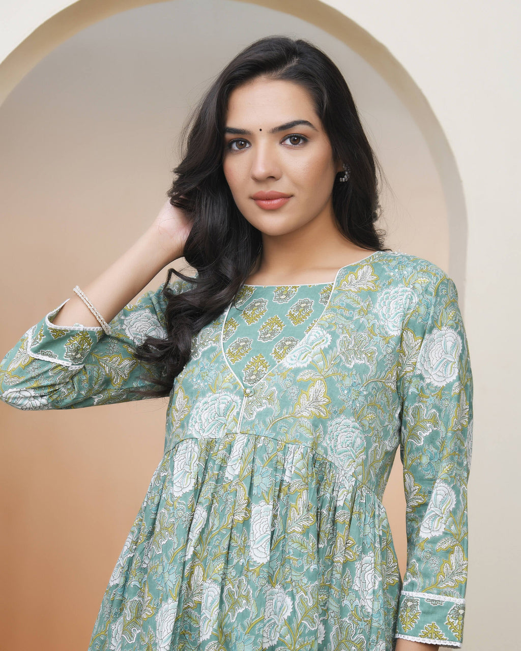 Vaasva Women Ferozi Cotton Kurta With Cotton Pant & Dupatta | Grocsy