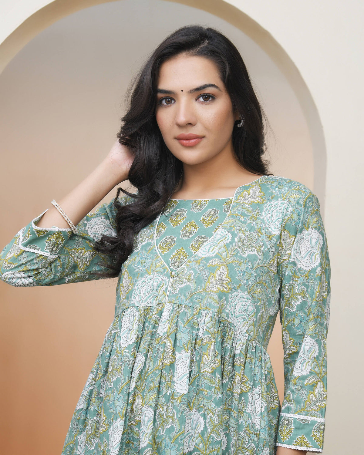 Vaasva Women Ferozi Cotton Kurta With Cotton Pant & Dupatta | Grocsy