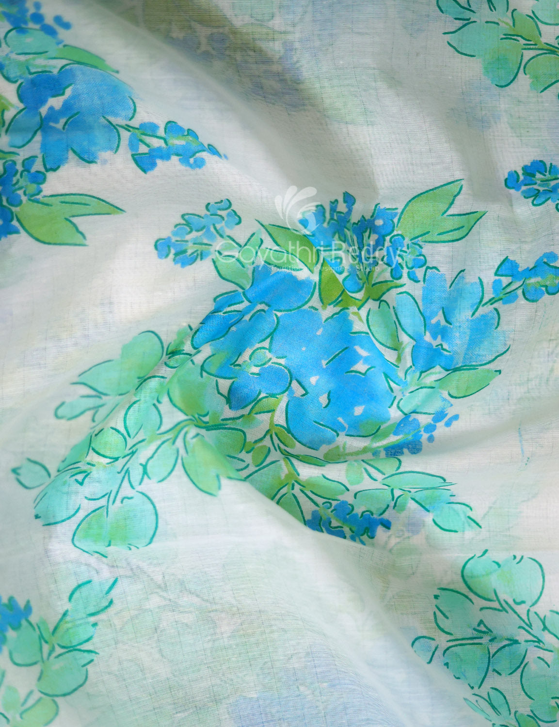 Shades of Milk White And Sky Blue Colour Floral Design Chanderi Printed Saree By Gayathri Reddy Designer Studio | Grocsy