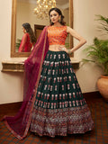 Myra Green and Deep Pink Georgette Embroidered Designer Lehenga | Grocsy