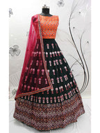 Myra Green and Deep Pink Georgette Embroidered Designer Lehenga | Grocsy