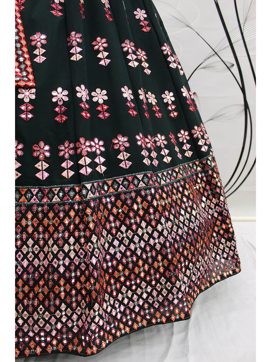 Myra Green and Deep Pink Georgette Embroidered Designer Lehenga | Grocsy