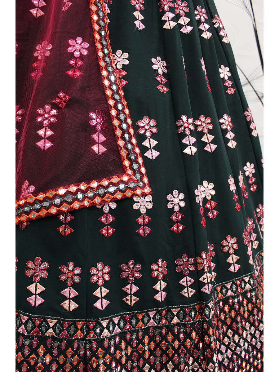 Myra Green and Deep Pink Georgette Embroidered Designer Lehenga | Grocsy
