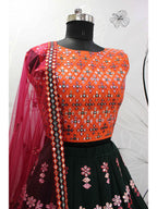 Myra Green and Deep Pink Georgette Embroidered Designer Lehenga | Grocsy