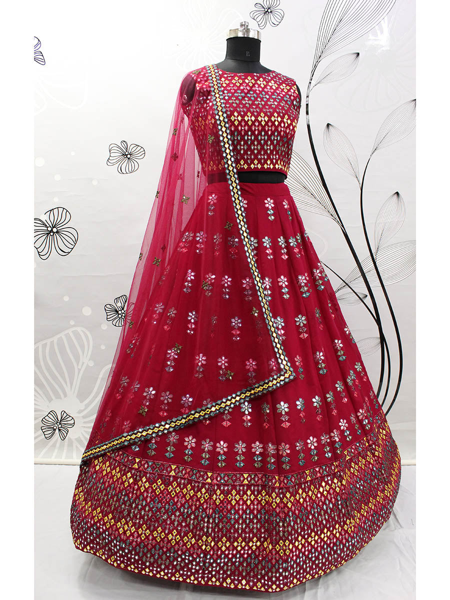 Myra Deep Pink Georgette Embroidered Designer Lehenga | Grocsy