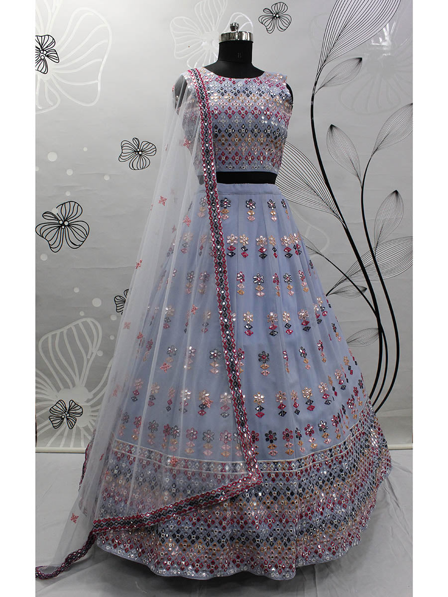 Myra Sky Blue Georgette Embroidered Designer Lehenga | Grocsy