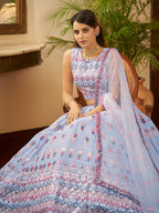 Myra Sky Blue Georgette Embroidered Designer Lehenga | Grocsy