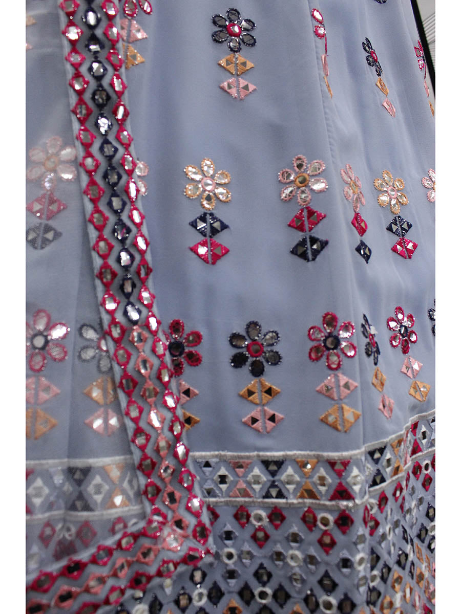 Myra Sky Blue Georgette Embroidered Designer Lehenga | Grocsy