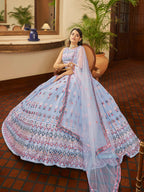Myra Sky Blue Georgette Embroidered Designer Lehenga | Grocsy