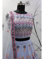 Myra Sky Blue Georgette Embroidered Designer Lehenga | Grocsy