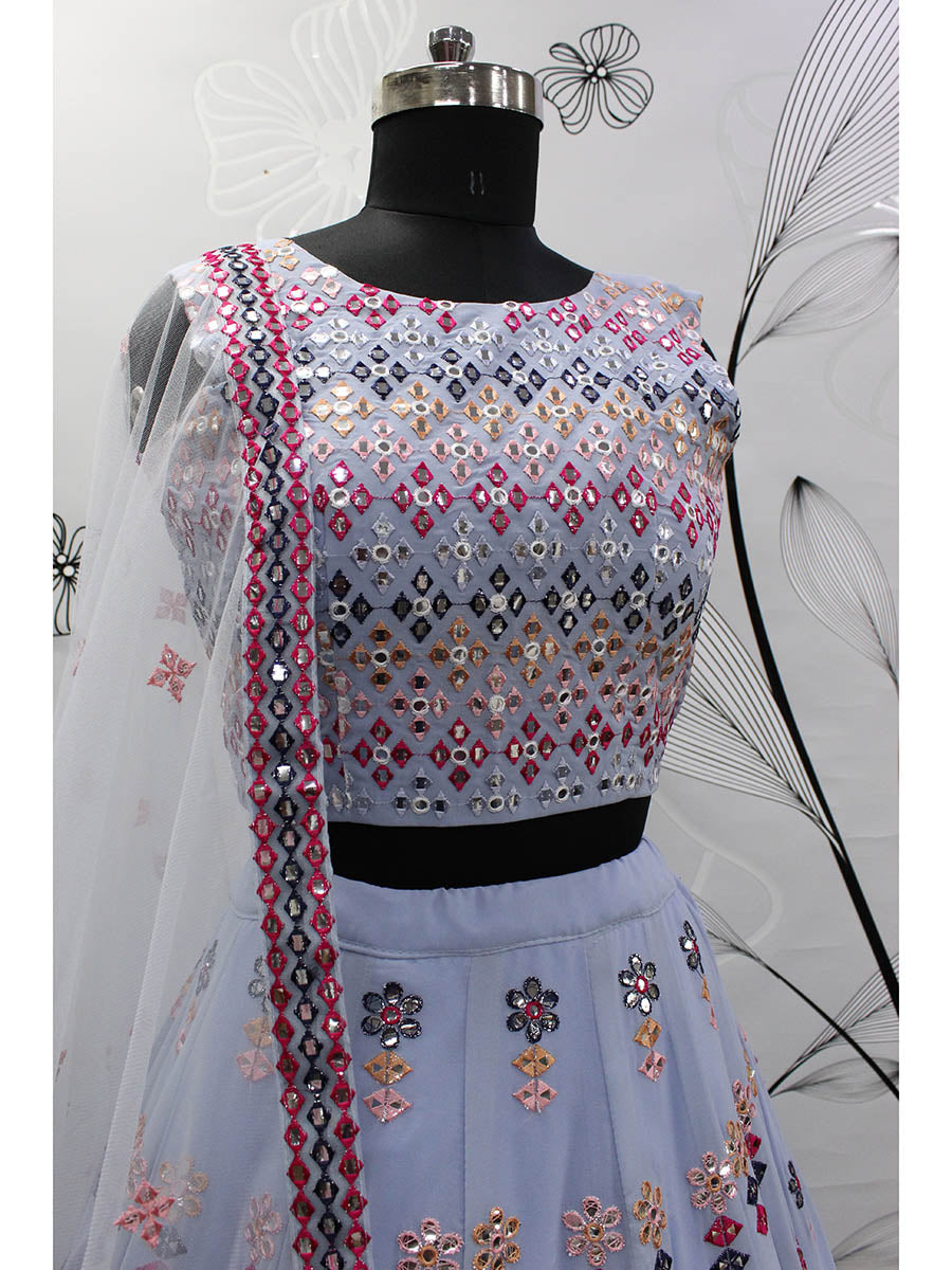 Myra Sky Blue Georgette Embroidered Designer Lehenga | Grocsy