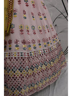 Myra Pink and Yellow Georgette Embroidered Designer Lehenga | Grocsy