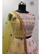 Myra Pink and Yellow Georgette Embroidered Designer Lehenga | Grocsy