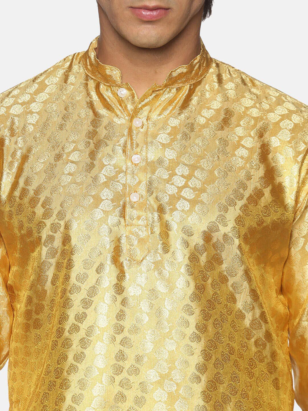 Sethukrishna Men Gold-Toned Ethnic Motifs Woven Design Kurta with Dhoti Pants | Grocsy