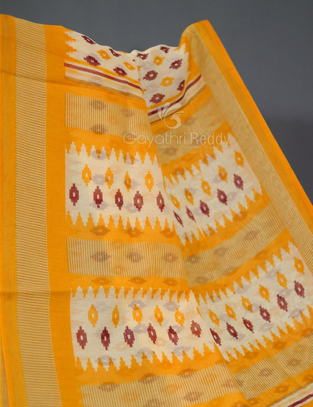 Shades of Cream And Light Orange Colour Blouse Patola Print Semi Chanderi Saree By Gayathri Reddy Designer Studio | Grocsy