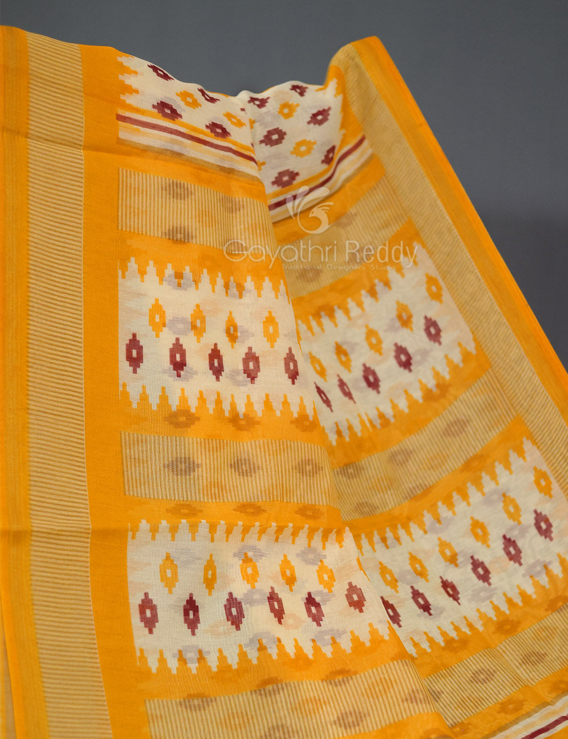 Shades of Cream And Light Orange Colour Blouse Patola Print Semi Chanderi Saree By Gayathri Reddy Designer Studio | Grocsy