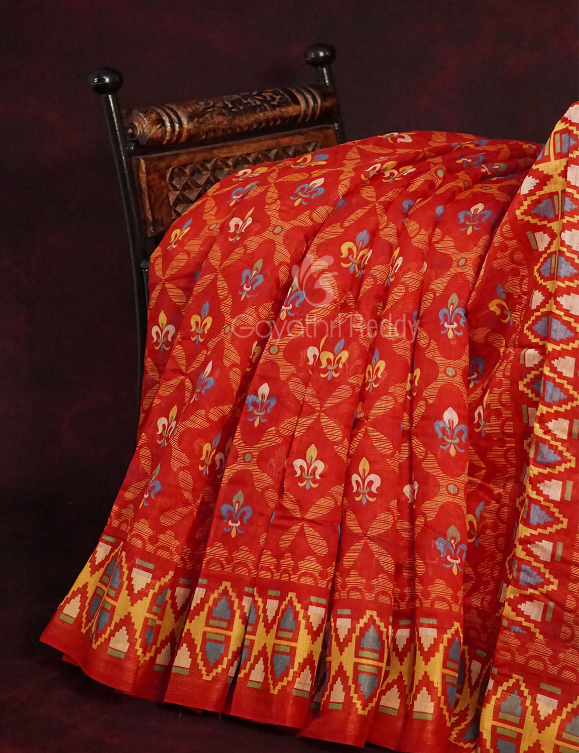 Red Colour All Over Print Semi Chanderi Saree By Gayathri Reddy Designer Studio | Grocsy