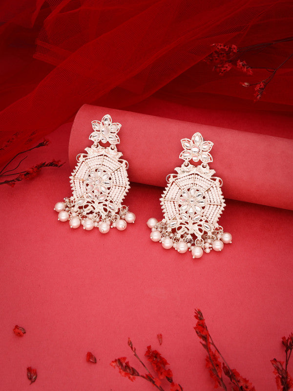 Tehzeeb Creations Fashionable Gold Earrings And Tikka Studded With Kundan And Pearl | Grocsy