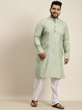 Sojanya Plus Men Green Jacquard Self Design Kurta with Pyjamas | Grocsy