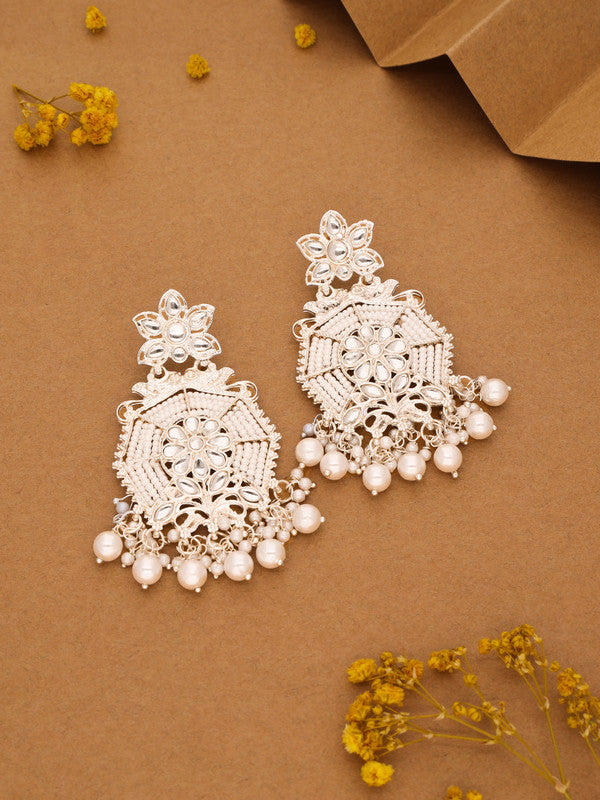 Tehzeeb Creations Fashionable Gold Earrings And Tikka Studded With Kundan And Pearl | Grocsy
