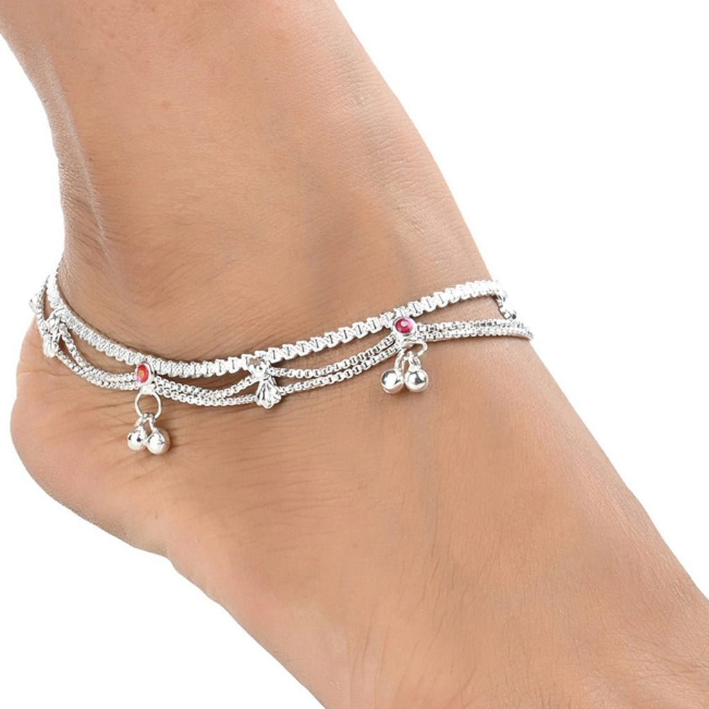 AanyaCentric Silver Plated Traditional Anklets Payal - Classic and Stylish for Women and Girls | Grocsy