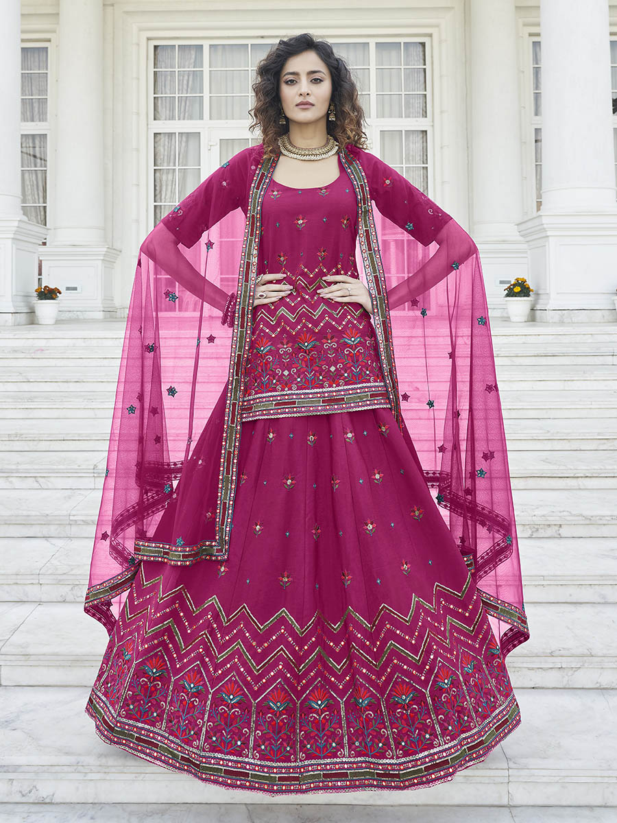 Myra Deep Pink Embroidered Designer Lehenga | Grocsy