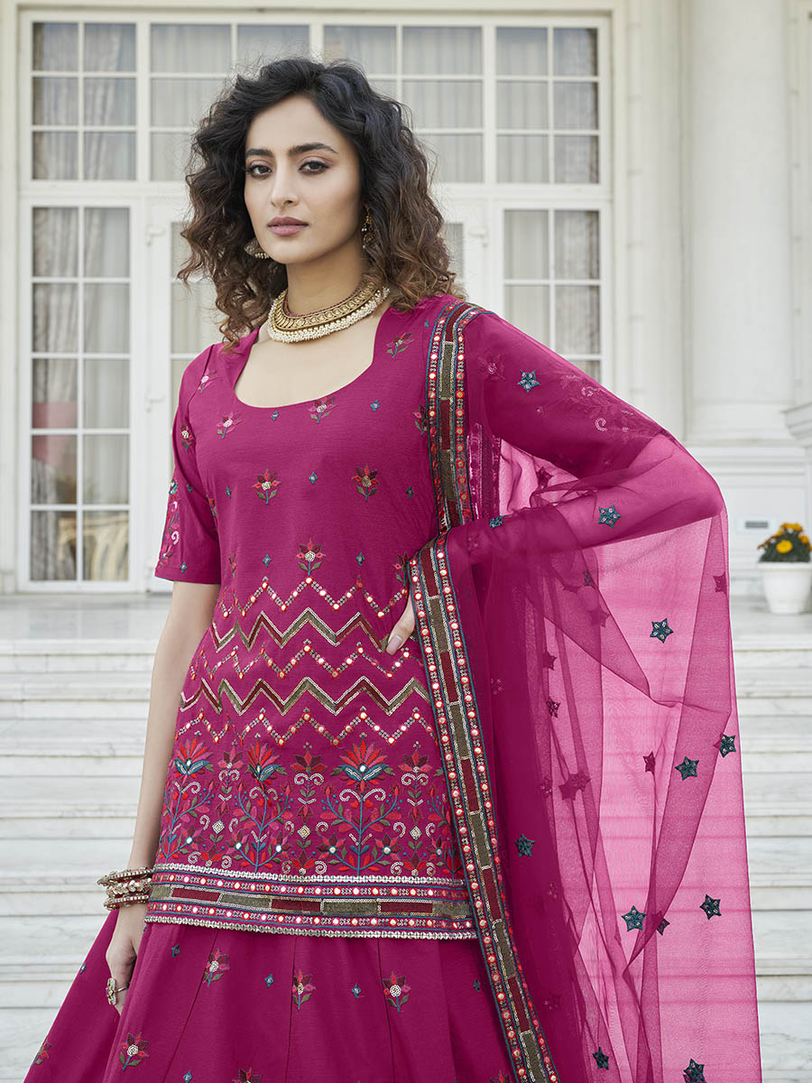 Myra Deep Pink Embroidered Designer Lehenga | Grocsy