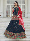 Myra Navy Blue - Pink Embroidered Designer Lehenga | Grocsy