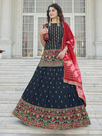 Myra Navy Blue - Pink Embroidered Designer Lehenga | Grocsy