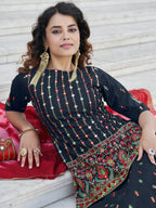 Myra Navy Blue - Pink Embroidered Designer Lehenga | Grocsy