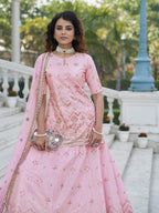 Myra Baby Pink Embroidered Designer Lehenga | Grocsy