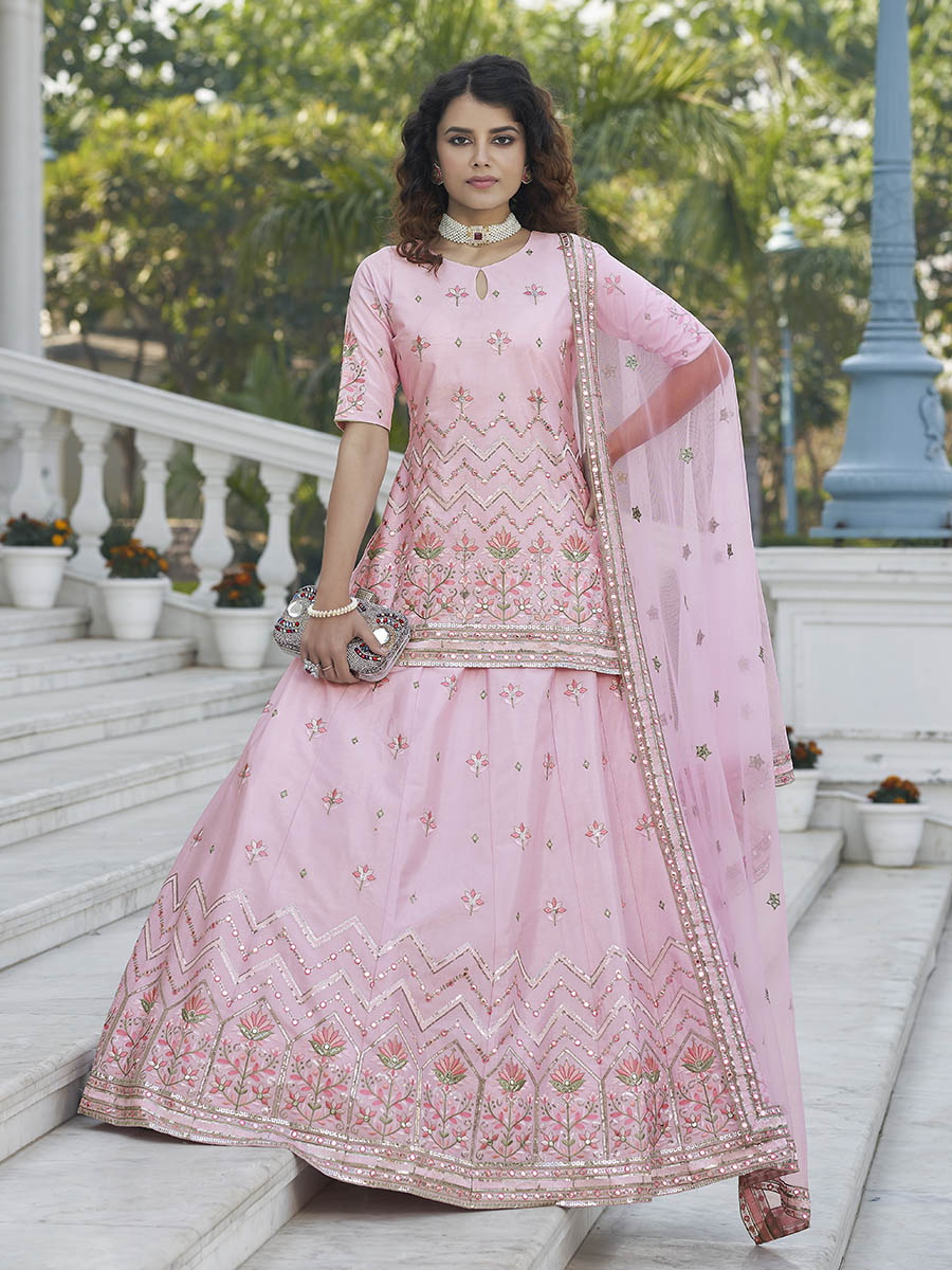 Myra Baby Pink Embroidered Designer Lehenga | Grocsy