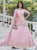 Myra Baby Pink Embroidered Designer Lehenga | Grocsy