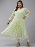 ADA Women Lime Green & White Ethnic Motifs Plus Size Chikankari Georgette Anarkali Kurta | Grocsy