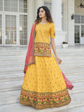 Myra Yellow - Deep Pink Embroidered Designer Lehenga | Grocsy